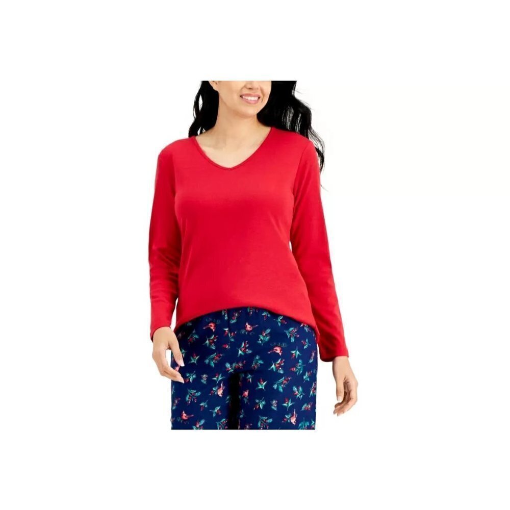 Charter Club Womens Size Medium Long‎ Sleeve V-Neck Pajama T-Shirt Red 1209